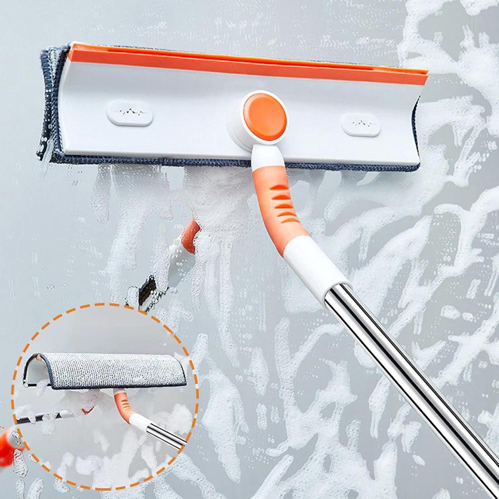 2-in-1 Window Shower Squeegee with Telescopic 47 Inch Extension Pole, 180 Degree Adjustable Head for High Indoor Outdoor Glass Cleaning