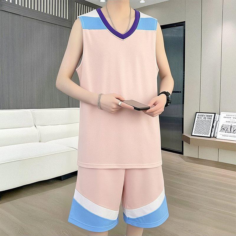 11050 Men's Summer 2026 Ice Silk Quick-Dry Vest & Shorts Set for Basketball Training - Sleeveless & Loose Fit