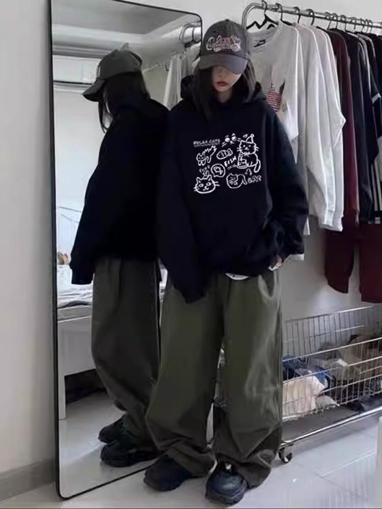 Women's American-Style Thickened Hoodie, Autumn/Winter 2024, Plus Velvet Heavyweight, Loose Fit, Lazy Style Outerwear