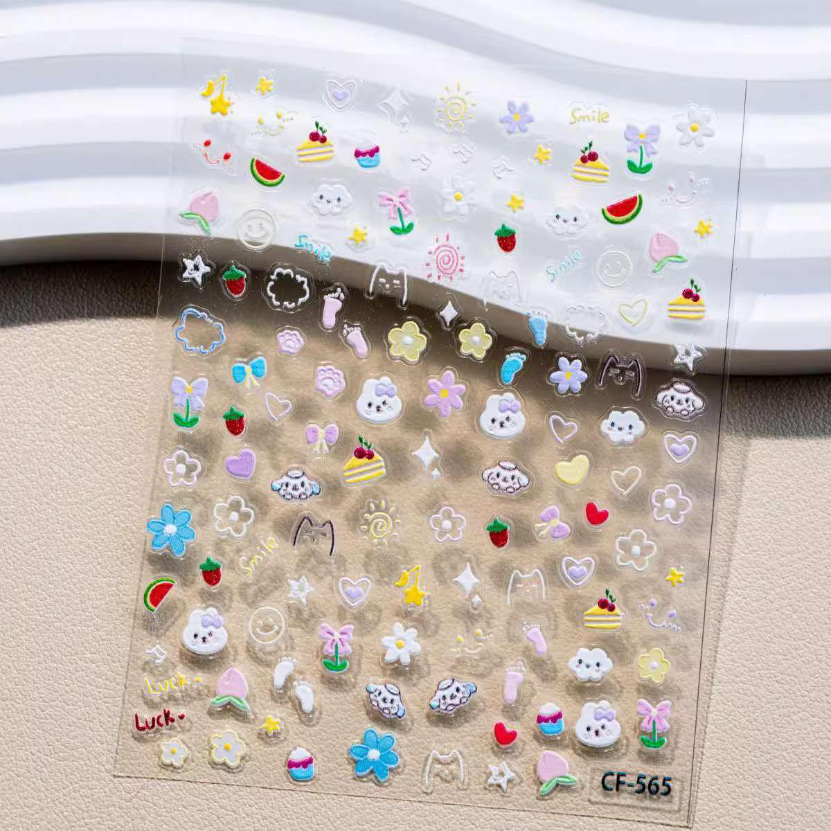 Graffiti Embossed Nail Art Stickers: Cute Cartoon Flowers, Childlike 3D DIY Japanese Style