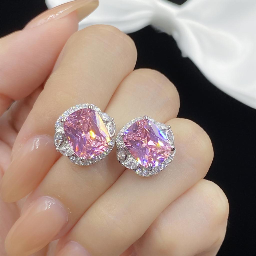 BELLA BOX Trendy Long Pillow Shaped Pink Zircon Jewelry Set Suitable For Women's Daily Party Fashion Jewelry