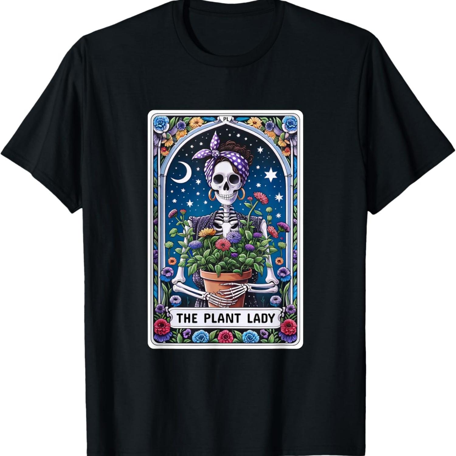 

The Plant Lady Tarot Card Funny Skeleton Mom Flowers Skull T-Shirt XXXXXL чорний
