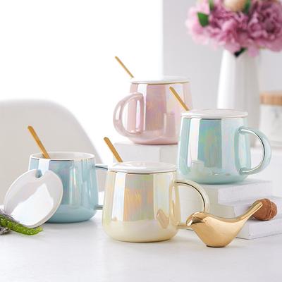 High-Value Ceramic Water Cup With Lid And Spoon, Household High Temperature Resistant Office Small Fresh And Simple Wind Cup