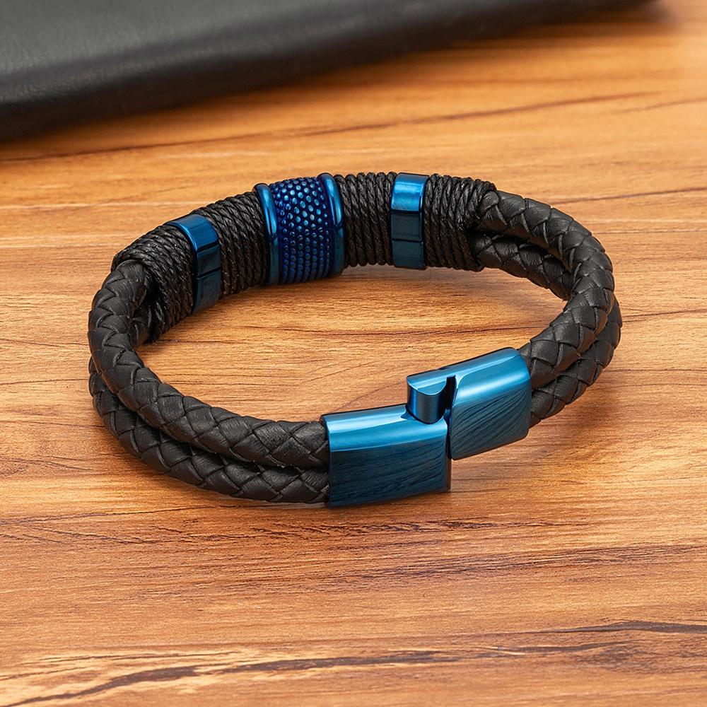 Trendy Black Leather Bracelet Homme Punk Men Gift for Husband Friend Hiphop Rock Charm Bangle Magnetic Clasp Jewelry