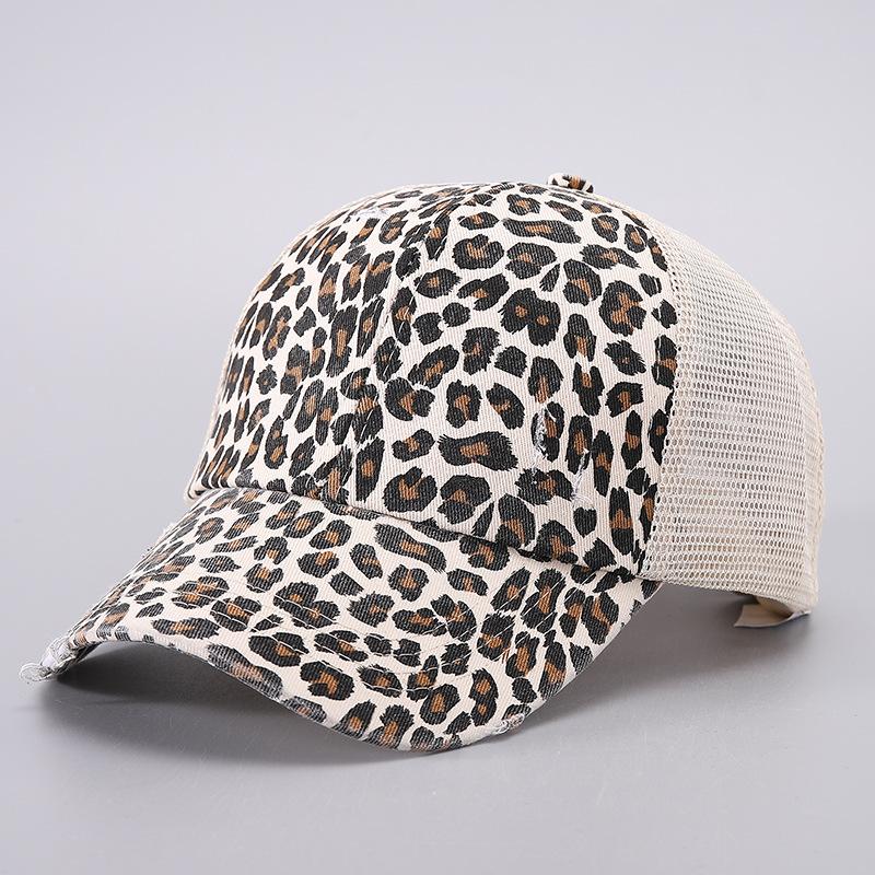 1 Women'S Sexy Leopard Print With Ponytail Baseball Cap, Suitable For Street Outdoor Leisure
