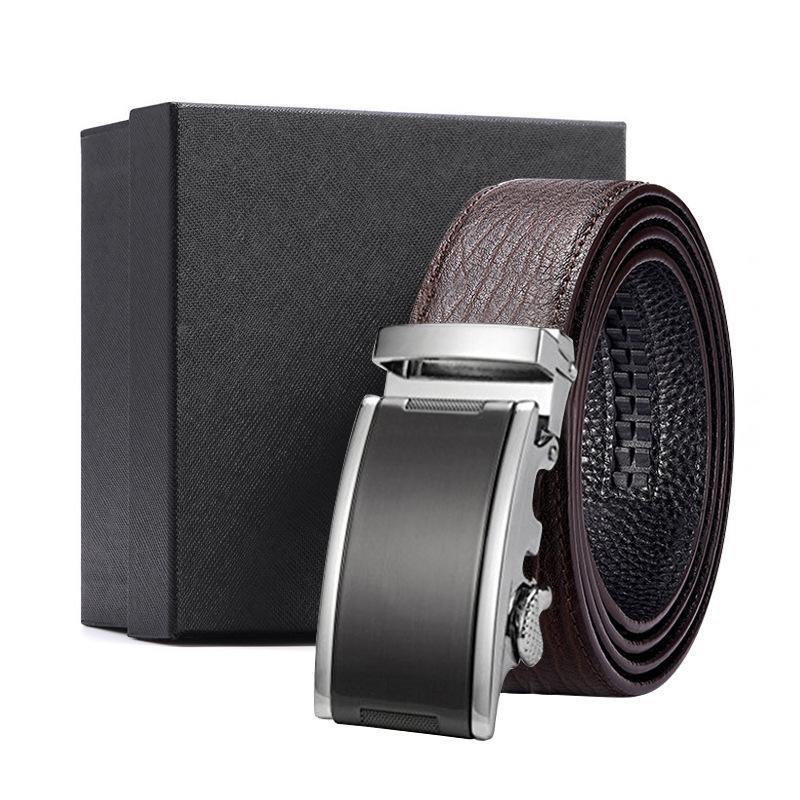 Men'S Belt Automatic Buckle Water Ripple Leather Belt Business Gift Print Belt First Layer Cowhide