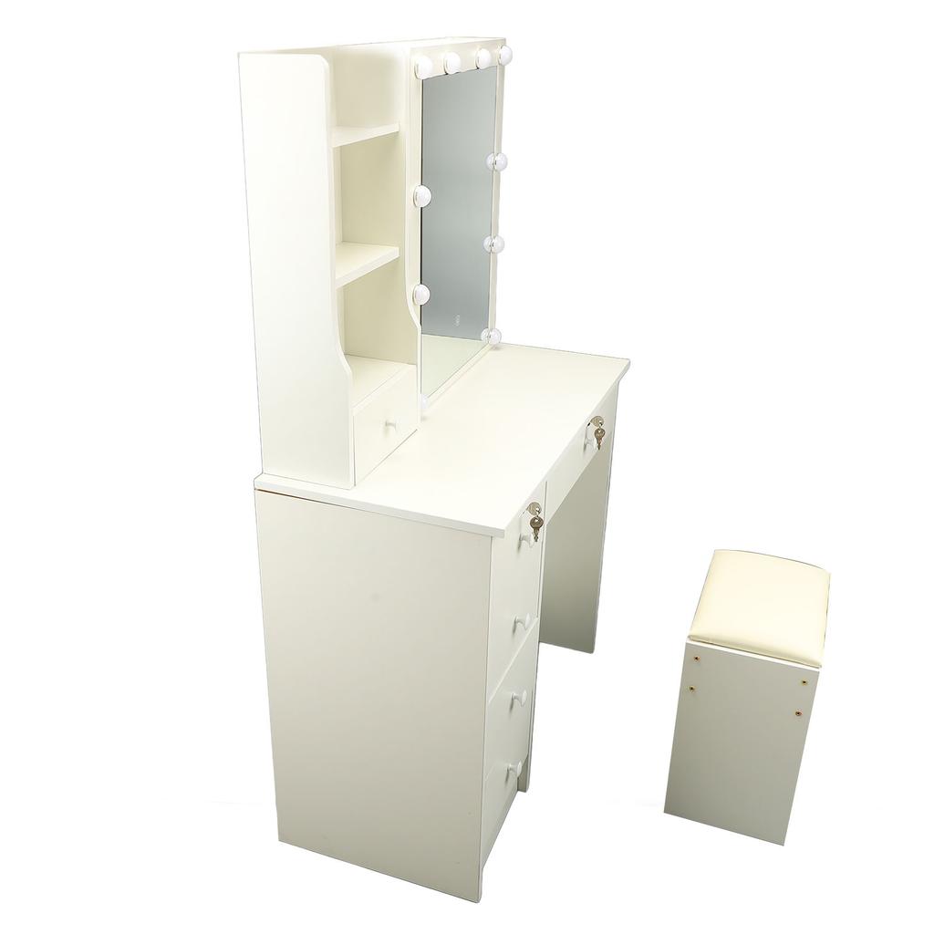 Vanity Desk with Mirror and Lights MDF Modern Makeup Dressing Table with Drawers for Bedroom US