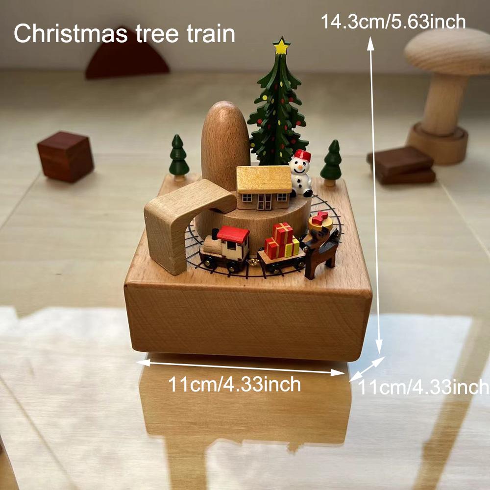 Cottage Garden Castle Car Woodgrain Wind-Up Musical Figurine Wooden Creative Music Box Carousel Wooden Train Birthday Gifts