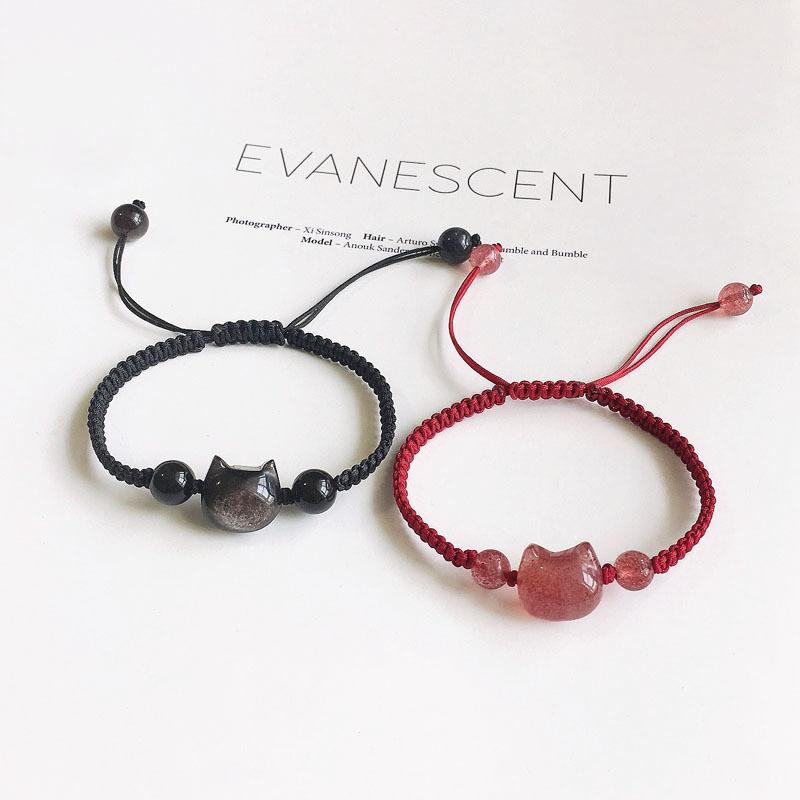 Recommended jewelry: Strawberry crystal cat bracelet for women, pink crystal bracelet for couples, summer obsidian zodiac woven red string
