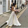 Women Elegant White Deep V Neck Sleeveless Maxi Dress Hollow Out Splicing Slim A-line Long Dresses 2026 Summer Beach Holiday Dress