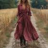 Women Vintage Bohemian Long Sleeve Long Casual Maxi Dress