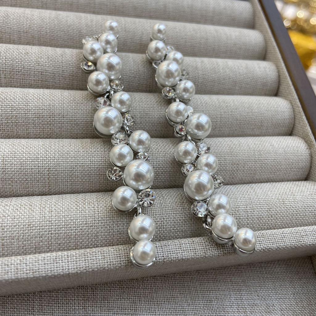 Diamond-Encrusted Long Pearl Full-Diamond Shoulder Earrings Fashion Crystal
