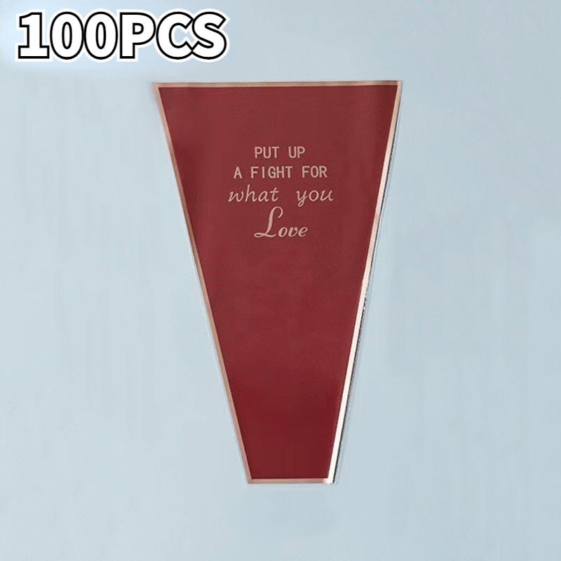 100PCS Flower Wrapping Paper Rose Gold Frame Floral Packaging Bag Waterproof Rose Bouquet Plastic Bag Wedding Party Decor