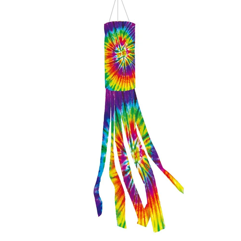 Tie-Dye Rainbow Windsock Flag Outdoor Decorative Flag With Metal Swivel Clip Wind Tube Flag Home Aviation Wind Sock Kite 100cm