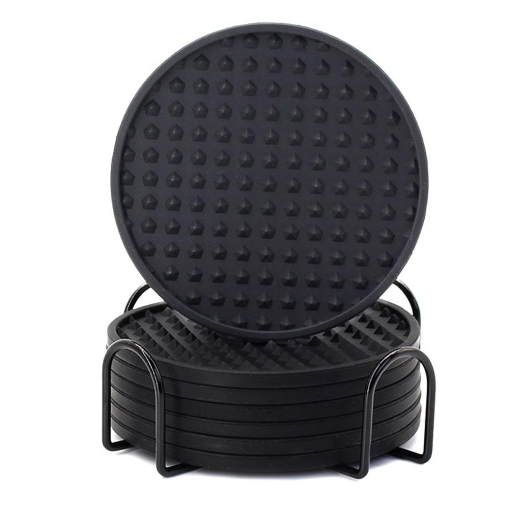 6 Pcs Black Grey Drink Coaster 3.9x3.9 In Non Slip Coaster Heat Resistant Coaster  Stone Table