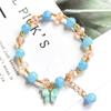 New Sweet Fashion Butterfly Pendant Tassel Imitation Jade Cracked Crystal Elastic Beaded Bracelet for Women Girl Zircon Gifts