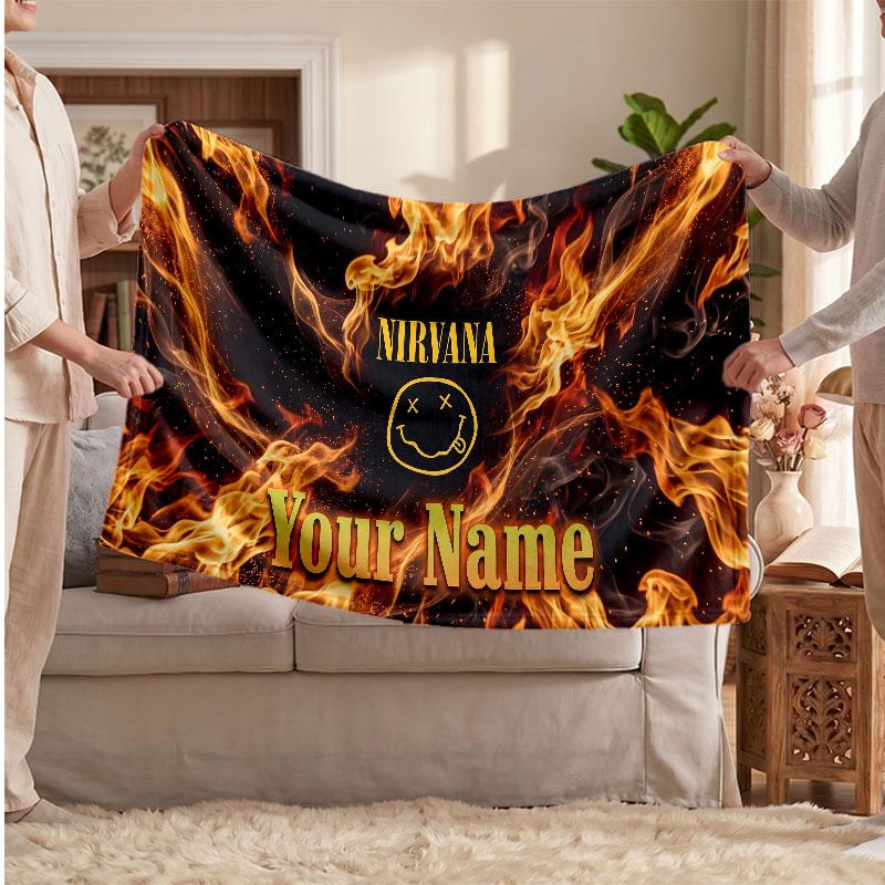 Nirvana Flannel Blanket, Custom Name Text Personalized Soft Throw Blanket Home Decor Gift