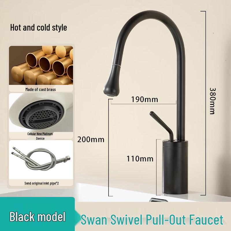 

TLXT Brass Pull-Out Swan Kitchen Faucet
