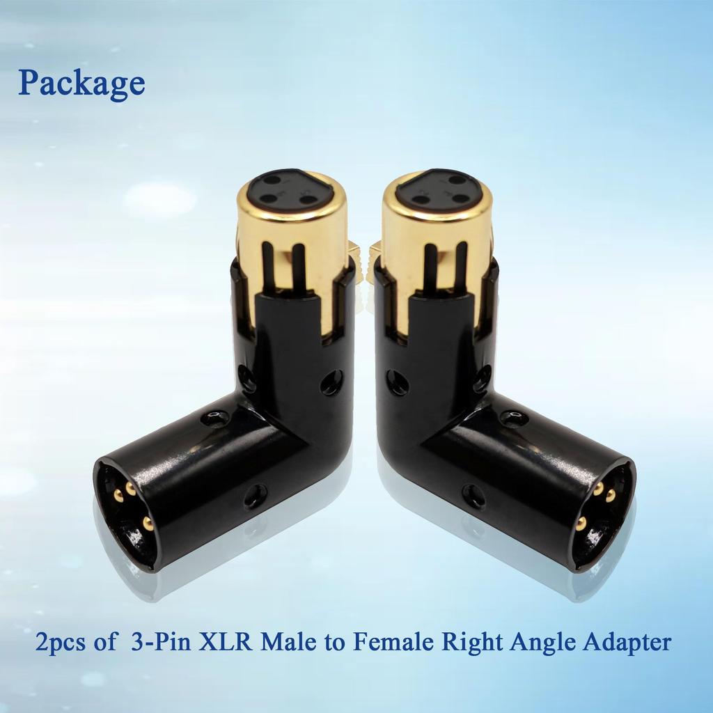 Voluty Tek XLR Right Angle Adjustable XLR for Audio Cables and PA Male-to-Female Adapter, 3-Pin 90-Degree Connector, Systems, 2-Pack