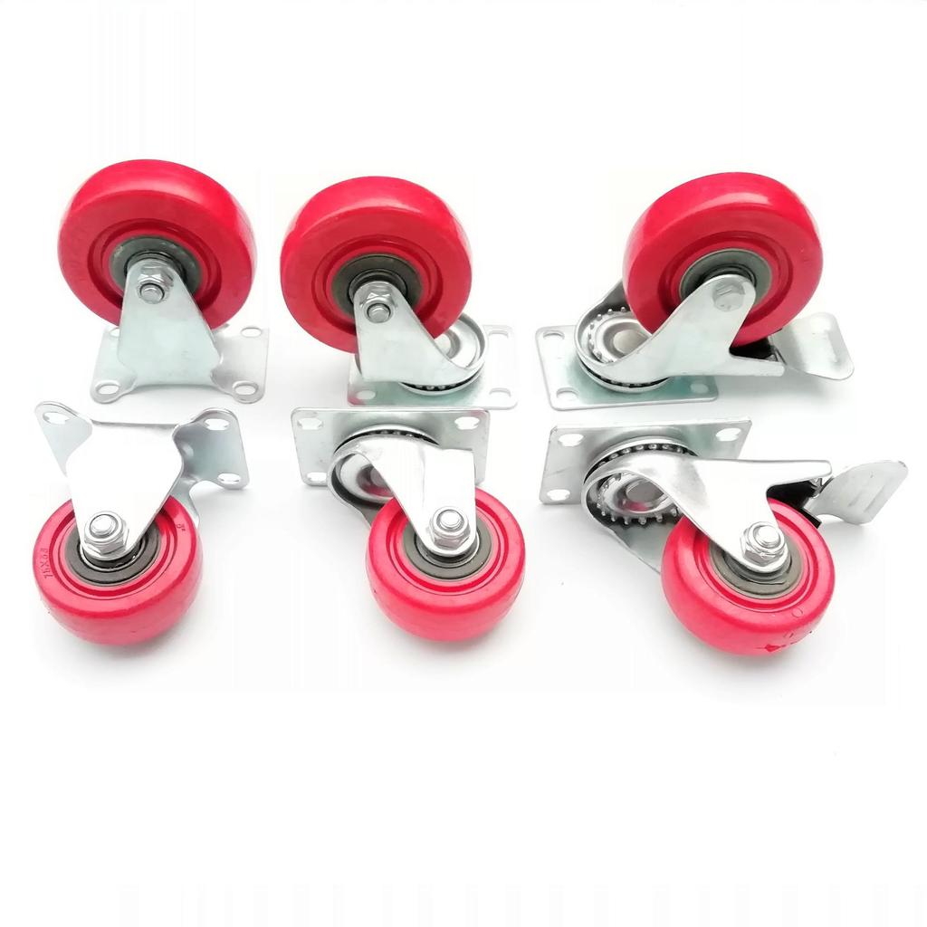 Red PVC Medium Duty Universal Swivel Caster with Brake