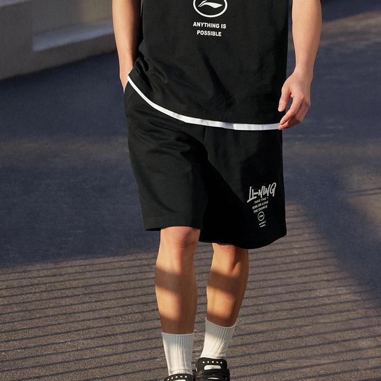 Li-Ning Letter Logo Print Straight Shorts Men Bottoms Black AKST593-4