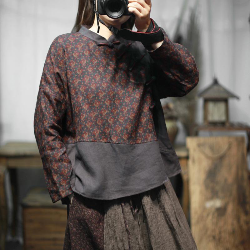 2025 Spring Color Block Linen Shirt: Elegant One-Shoulder Loose Long Sleeve with Half-High Collar