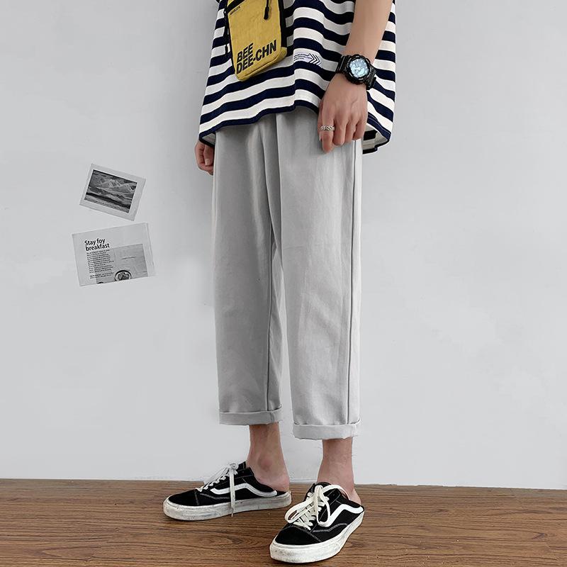 

Straight thin nine-point casual pants men s solid color simple large size men s clothing fat Harlan pants summer new models S светло-серый