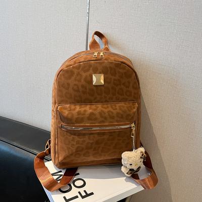 Backpack Women's Trend Autumn New Retro Backpack Large Capacity Leopard Print Leisure Travel Student School Bag