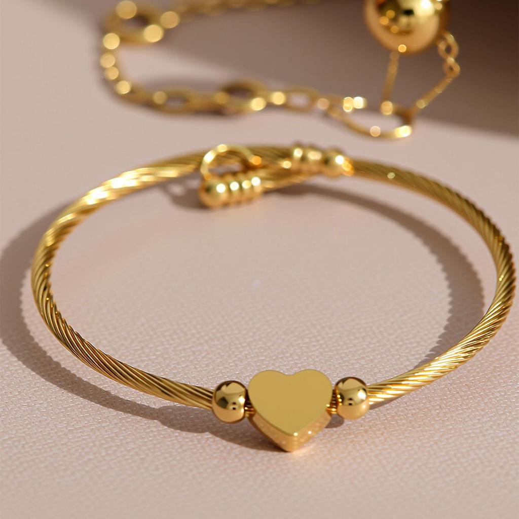 Geometric Heart Bendable Open Cuff Bracelet, 18k Gold-Plated Stainless Steel