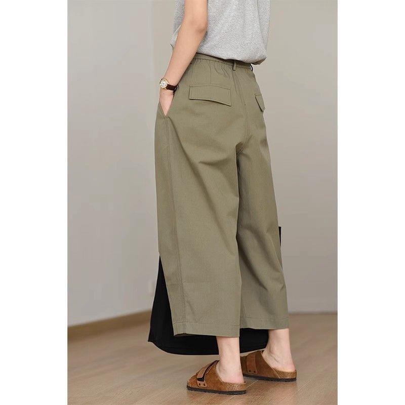 Plus Size Slimming Wide-Leg Cargo Pants - High Waist, Nine-Point Length, Versatile & Loose Fit for Women