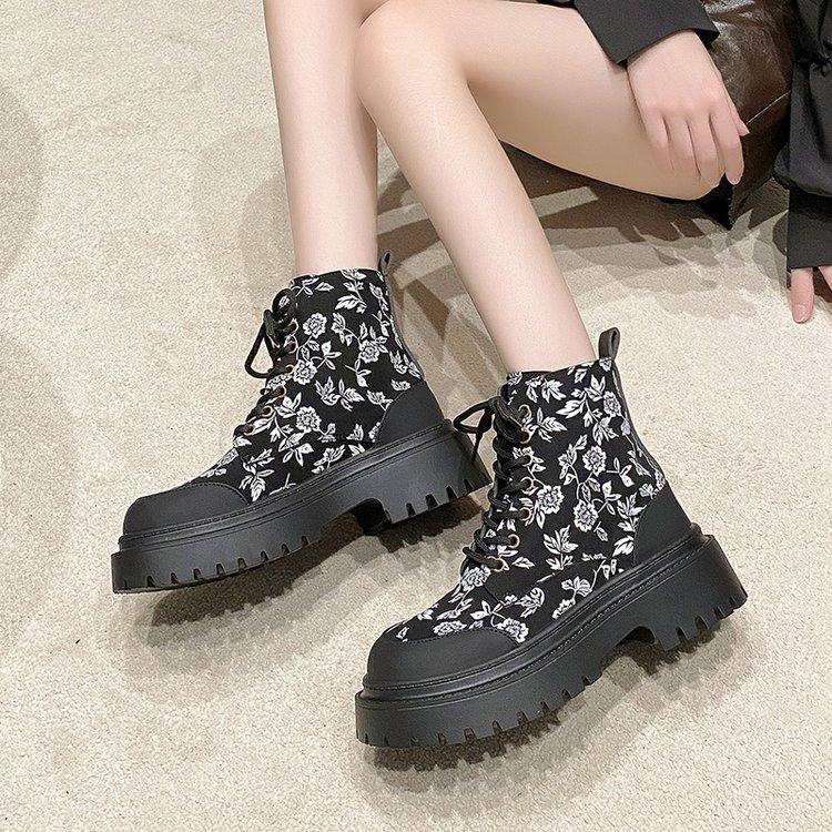 

[youshilai] 2025 autumn new women s shoes platform Martin boots women s floral pattern versatile short boots 35
