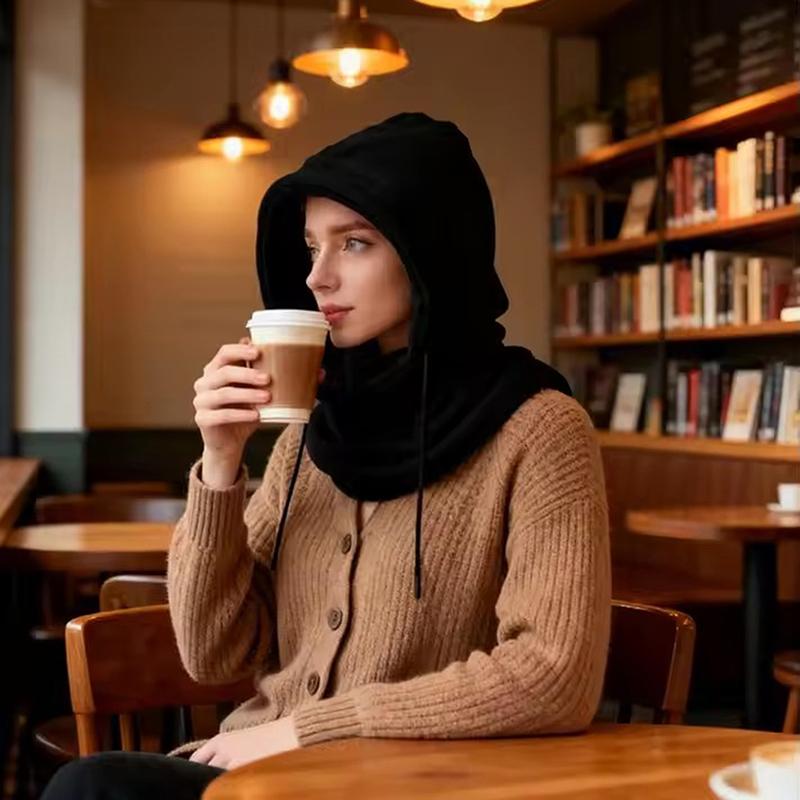 Winterwarme Mütze mit Maske und Nackenwärmer Unisex Sturmhaube Kapuze Winddichte Maske mit Kordelzug Reitkopfbedeckung Warme Mütze
