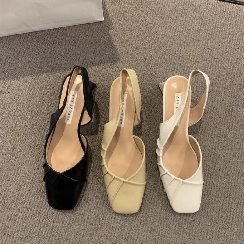 New Thick Heels Elegant Office Shoes Square Head Heelless Lazy Popular Shoes Female Luxury Slides Summer New Comfy Women Sandals