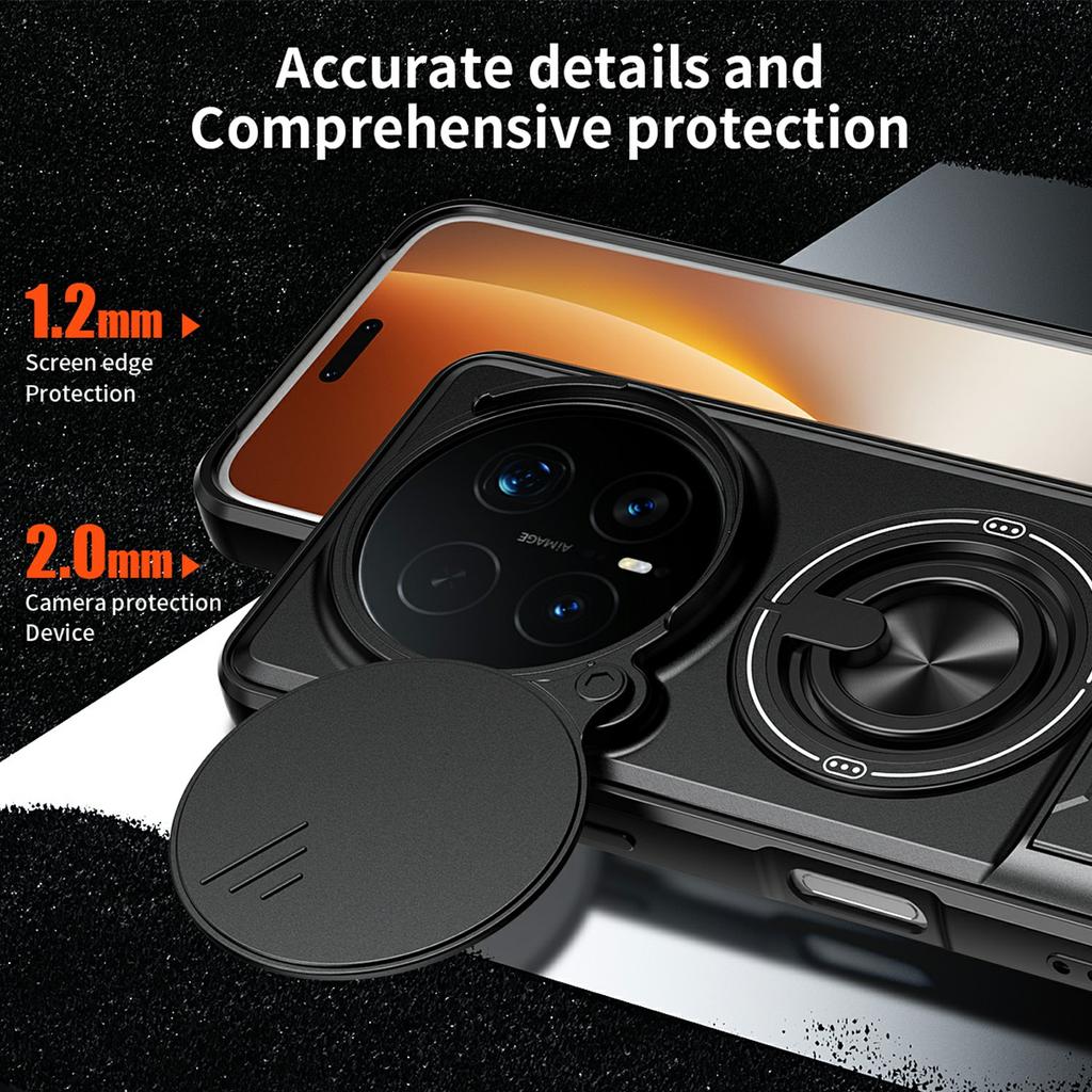 Für Honor Magic8 Pro 5G Magnetische Hülle Ringhalter Faltbarer Ständer TPU PC Handyhülle mit Kameraobjektiv-Schieberegler