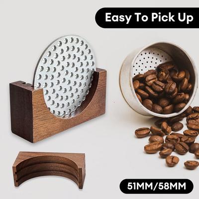 Stojan na sítko na kávu Espresso Puck, Opakovaně použitelný dřevěný ořechový stojan pro sítka na kávu do portafiltrů Espresso 51/58 mm
