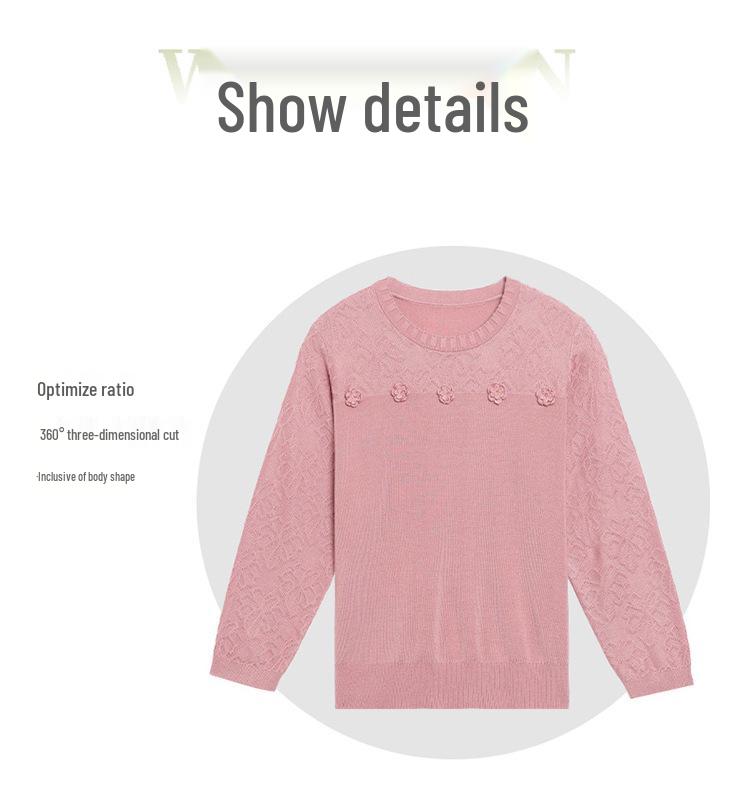 Mom's Spring Wool Sweater: Women's Round Neck Long Sleeve Knitwear - 2026 Fashion Loose, Age-Reducing Thin Top for Spring/Summer