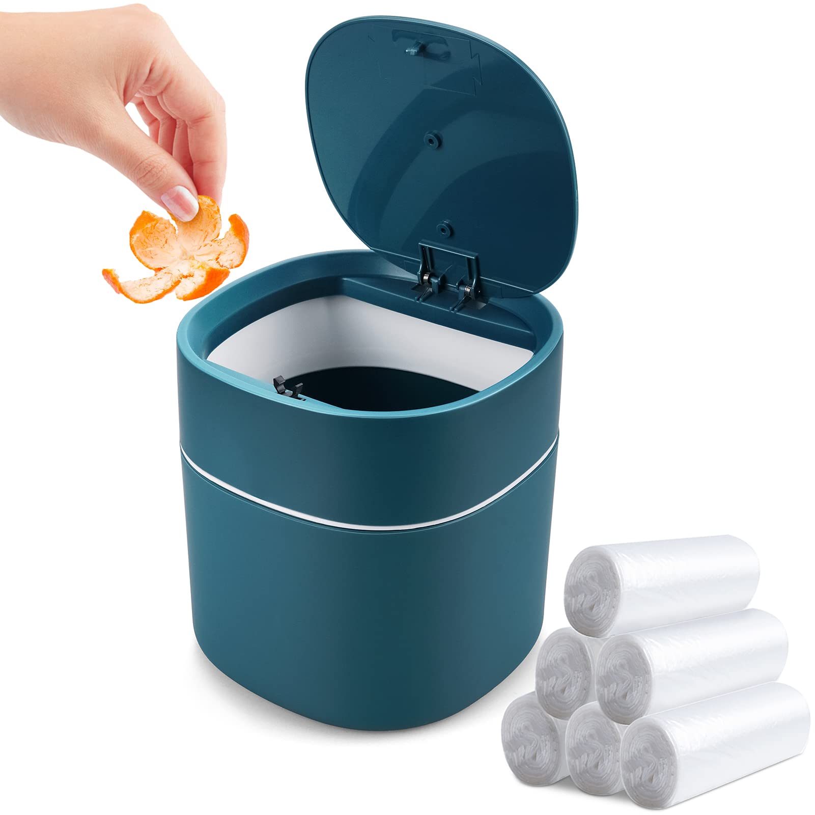 

Mini Desk Trash Can with Lid with Trash Bags 180 pcs Press-Top 0.5 Gallon Tiny Countertop Waste Basket Small Table Top Plastic Covered Garbage Bin синий