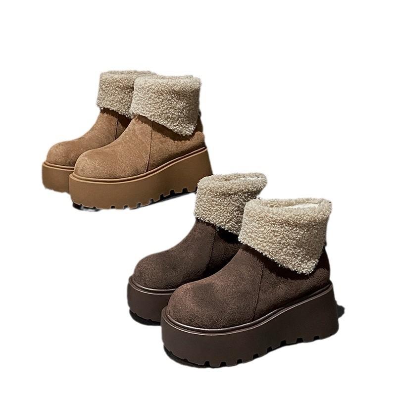 Flip snow boots women's winter height and thinness thick-soled velvet cotton shoes Yadan wind sweet solid color tide