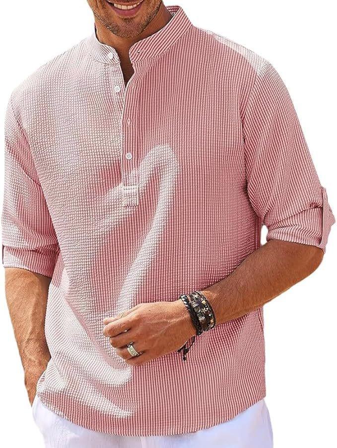 Men's Casual Stand Collar Plaid Shirt with Pineapple Print, Long and Short Sleeve Options (2025)