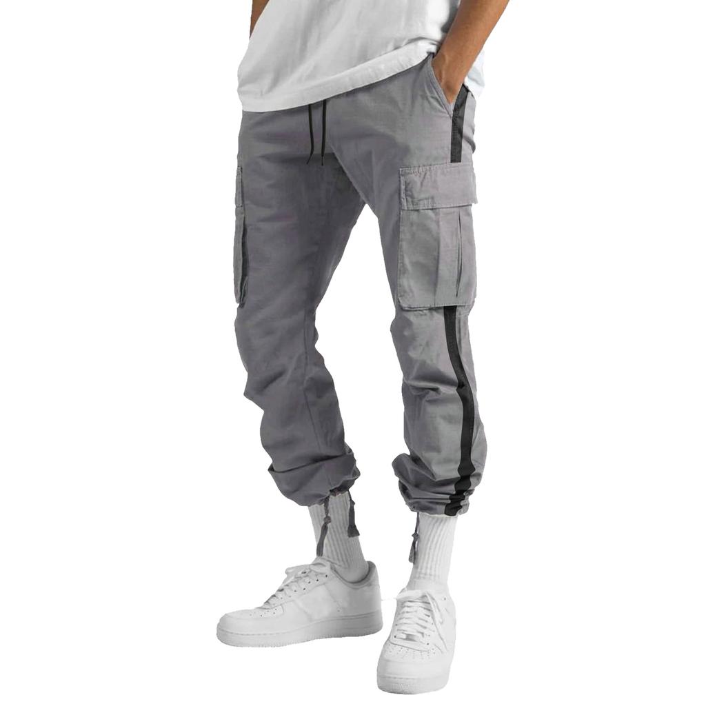 Spring and Autumn Men's Overalls Drawstring Drawstring Pocket Color Matching Long Pants