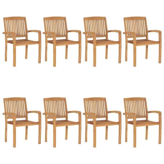 VidaXL Chaises de jardin empilables avec coussins 8 pcs Teck solide