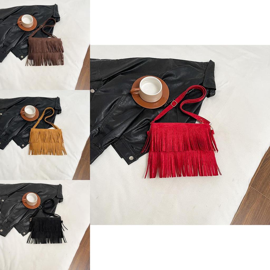Bohemian Suede Fringe Purse Small Crossbody Bag For Daily Use