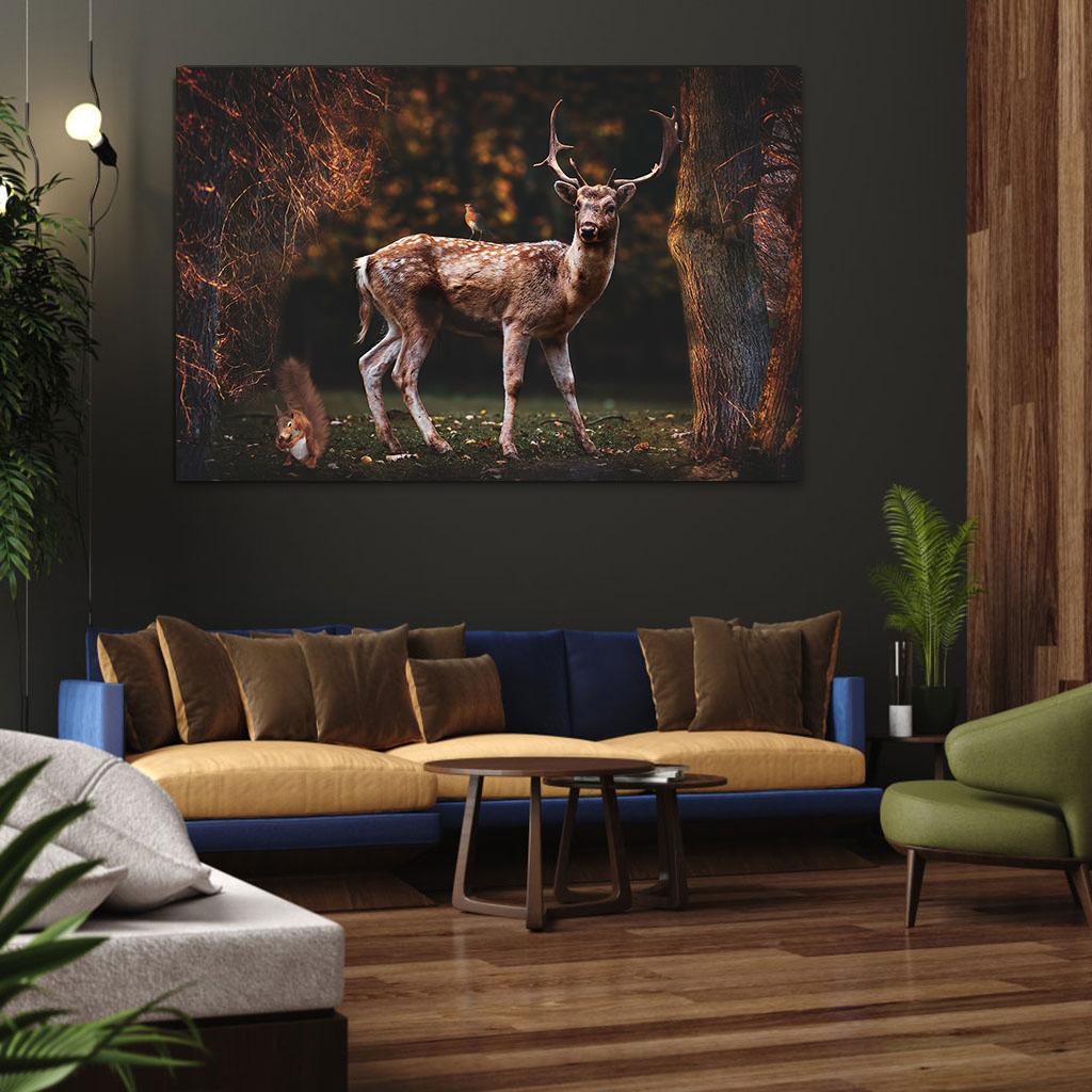 Docile Lion and Deer On the Canvas Painting Modern Animals Posters Prints Wall Art Pictures for Living Room Decoration Cuadros