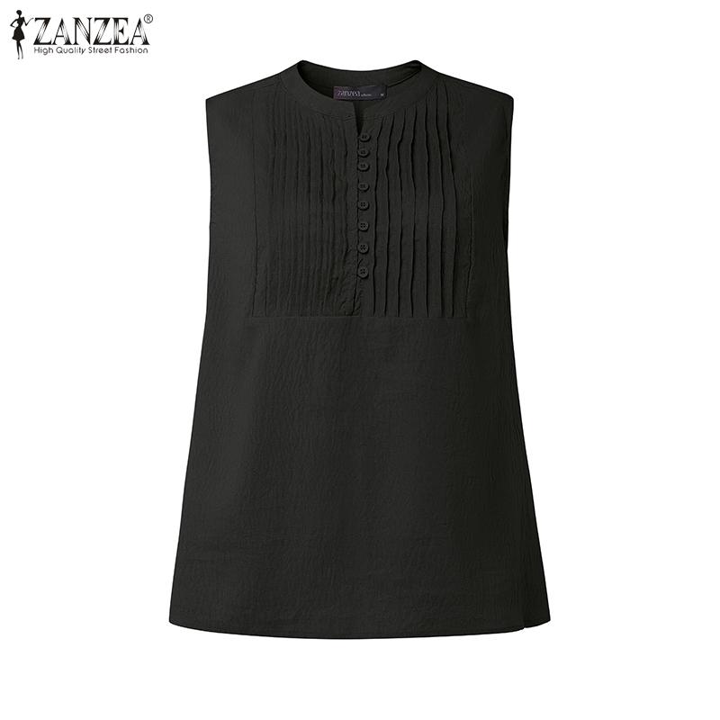 

ZANZEA Women Summer Sleeveless Pleated Buttons Up Casual Tank Tops XL