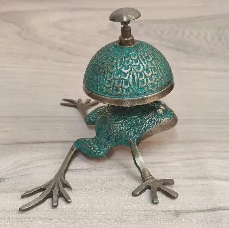 Vintage Brass Frog Desk Bell: Antique Hotel Reception Decor