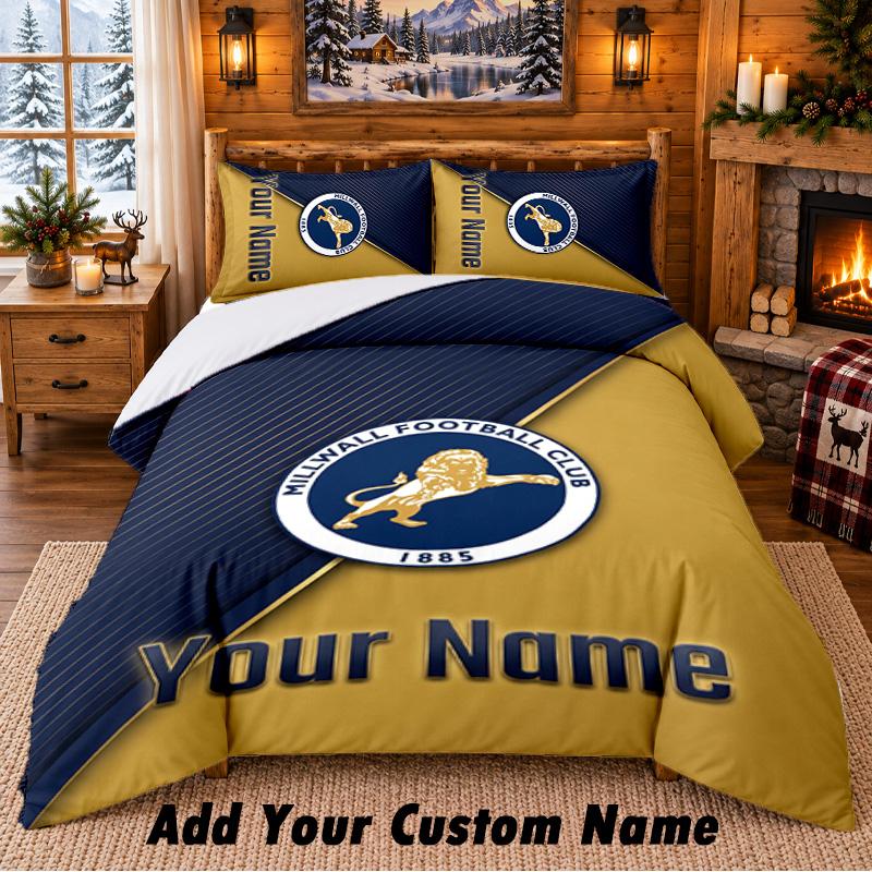 Millwall Pattern Bedding 3Pcs Set Custom Name, Bed Sheet And Pillowcases For Home Bedroom