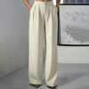 Women's High Waisted Straight Leg Dress Pants with Pockets, Elastic Waist Button Closure Loose Fit Trousers for & Casual Wear