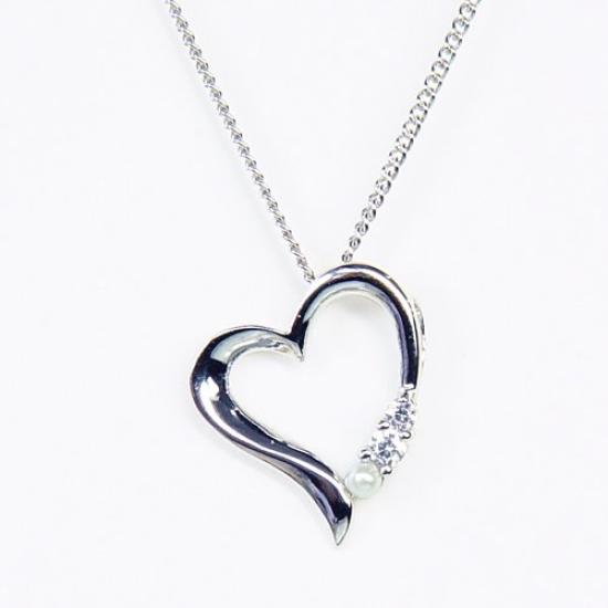 [Your and My Jewelry Box] Silver Natural Pearl Open Heart Pendant Necklace [June Birthstone] 14181 Made in Japan [Gift Wrapped]