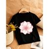 European sizes Pink Floral Print Girls' Crew Neck T-Shirt | Comfortable Casual Style, Perfect for Spring/Summer, Regular Fit