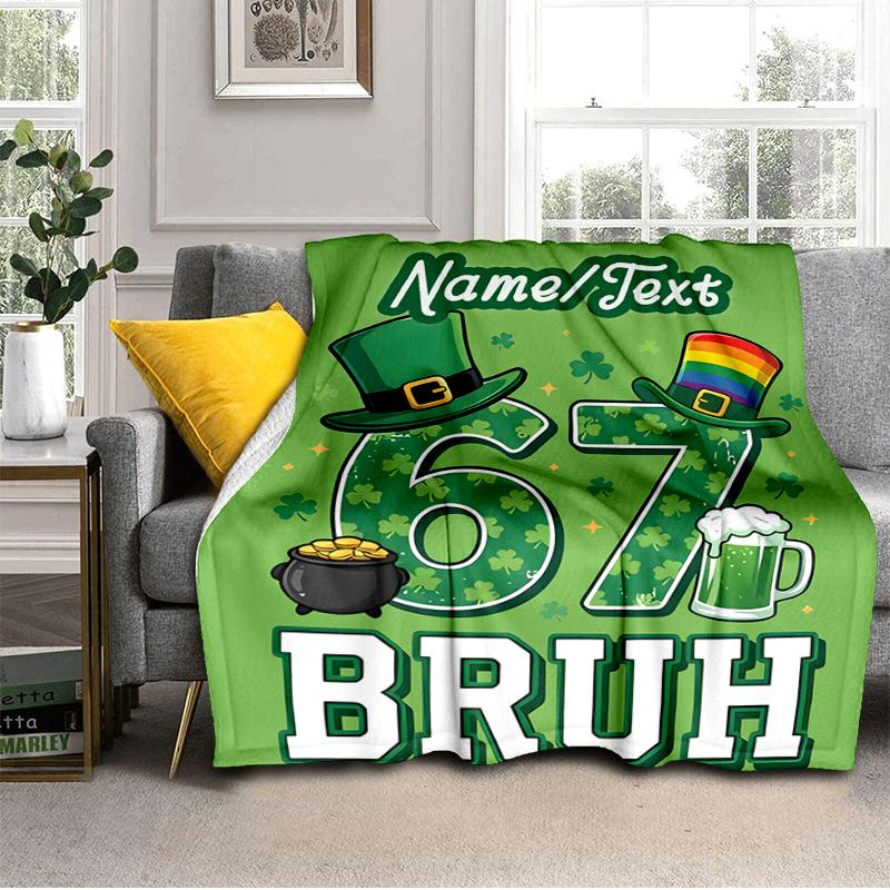 1PC Custom Name St. Patrick's Day Celebration Flannel Blanket Versatile,all-season Throw Suitable for the Living Room,bedroom,camping,travel,and Gift